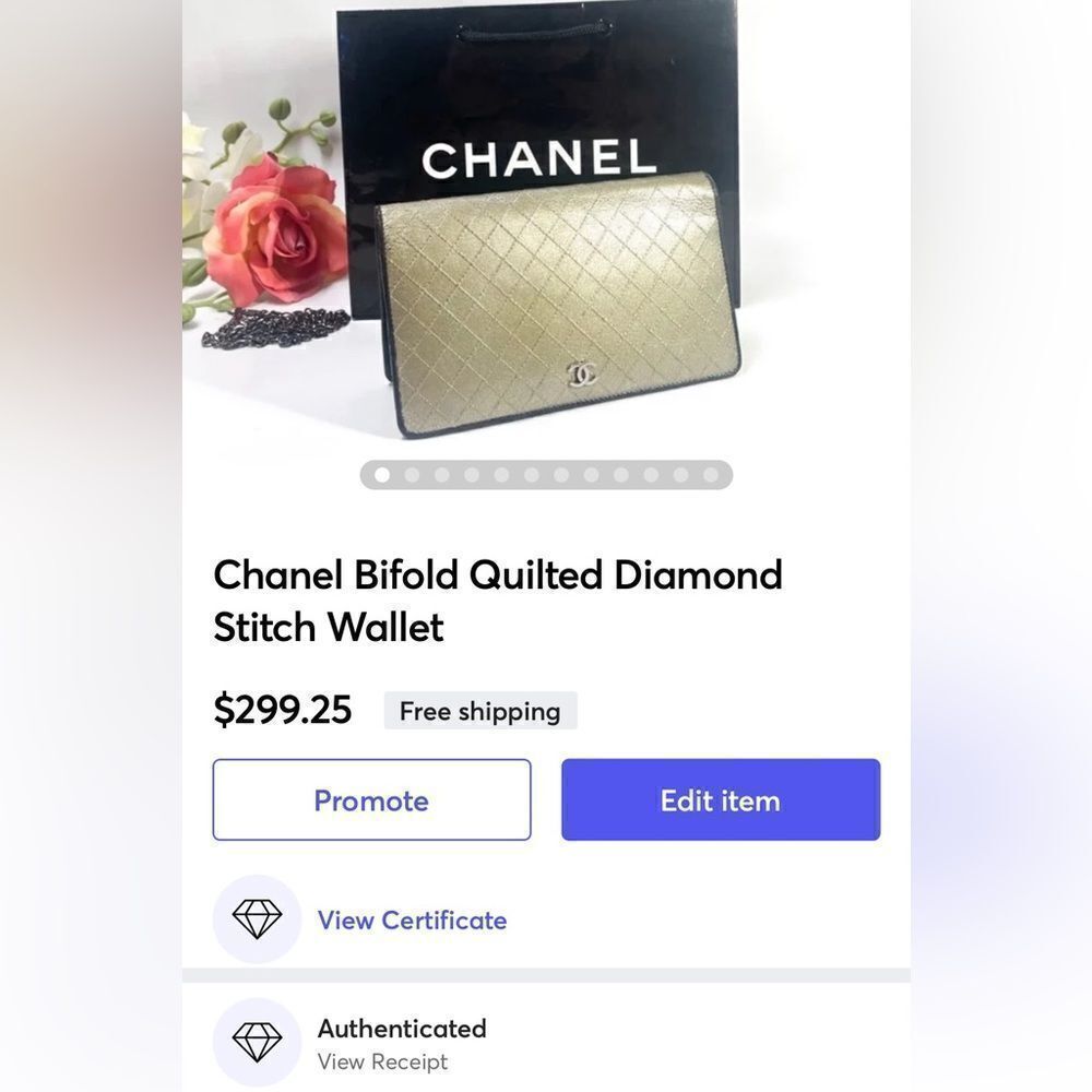 AUTHENTIC CHANEL BIFOLD DIAMOND STITCH WALLET GOLD - Picture 13 of 14